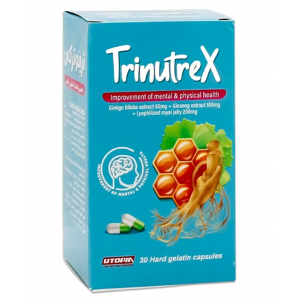 TRINUTREX FOR MENTAL & PHYSICAL HEALTH ( GINKO BILOBA + GINSENG +  LYOPHILIZED ROYAL JELLY ) DIETARY SUPPLEMENT 30 CAPSULES